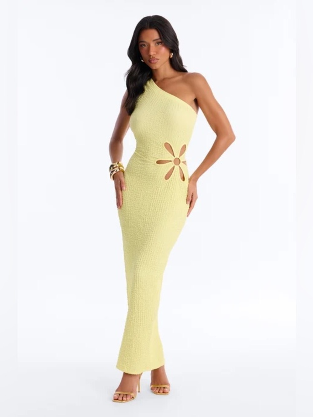 One-Shoulder Lemon Cutout Maxi Dress